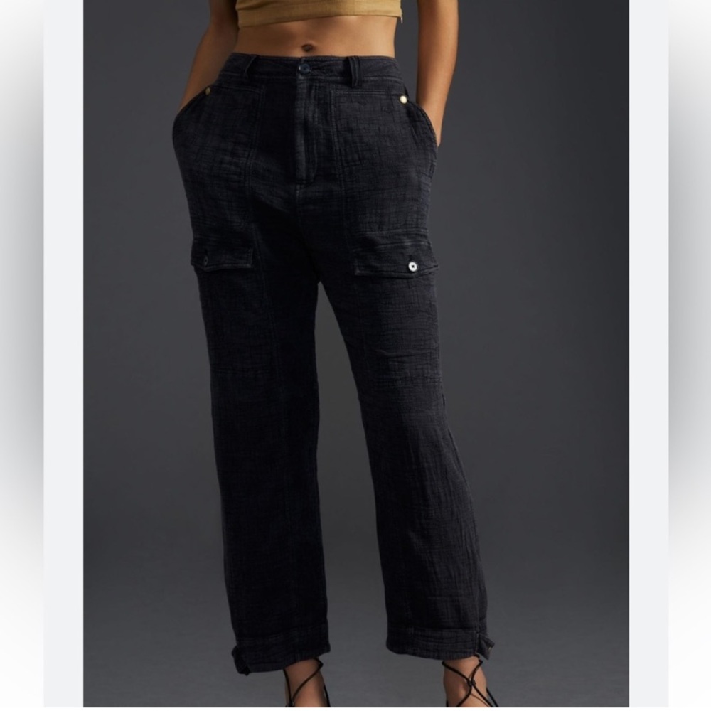 Anthropologie Gauzy cropped utility pants charcoal gray grey size 4